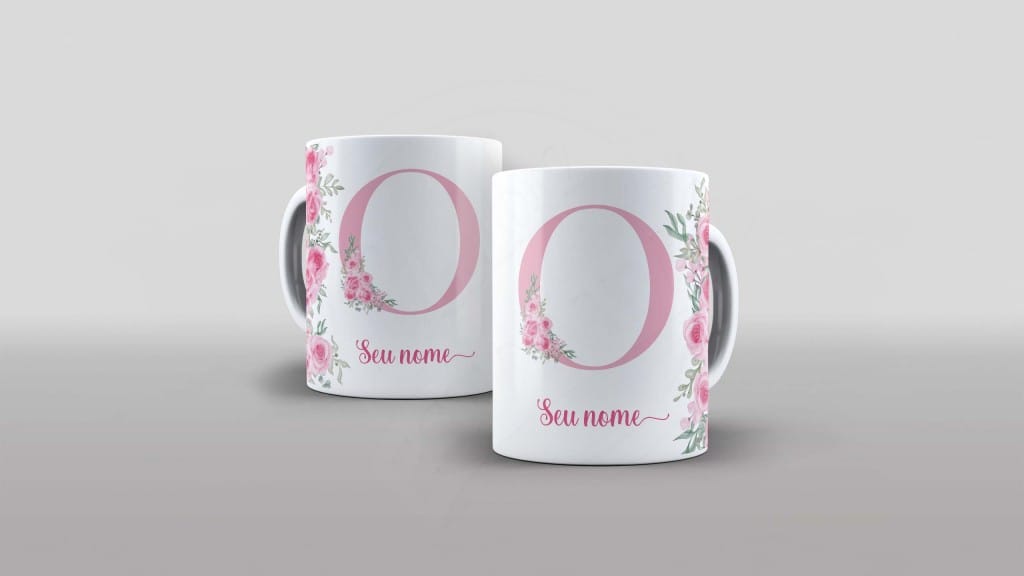 ARTE PARA CANECA -ALFABETO FLORAL  COM NOME  - LETRA O-998