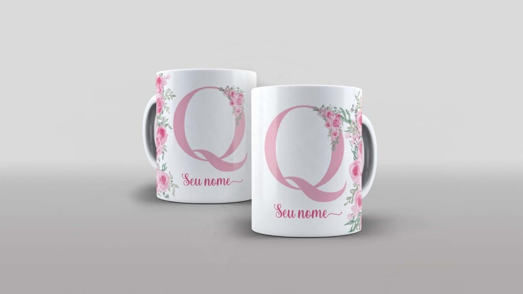 ARTE PARA CANECA -ALFABETO COM NOME FLORAL  - LETRA Q-1003