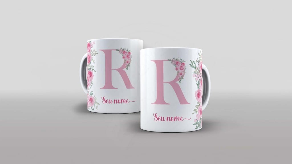 ARTE PARA CANECA - ALFABETO COM NOME FLORAL- LETRA R-1005