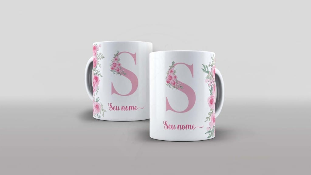 ARTE PARA CANECA - ALFABETO COM NOME FLORAL- LETRA S-1007
