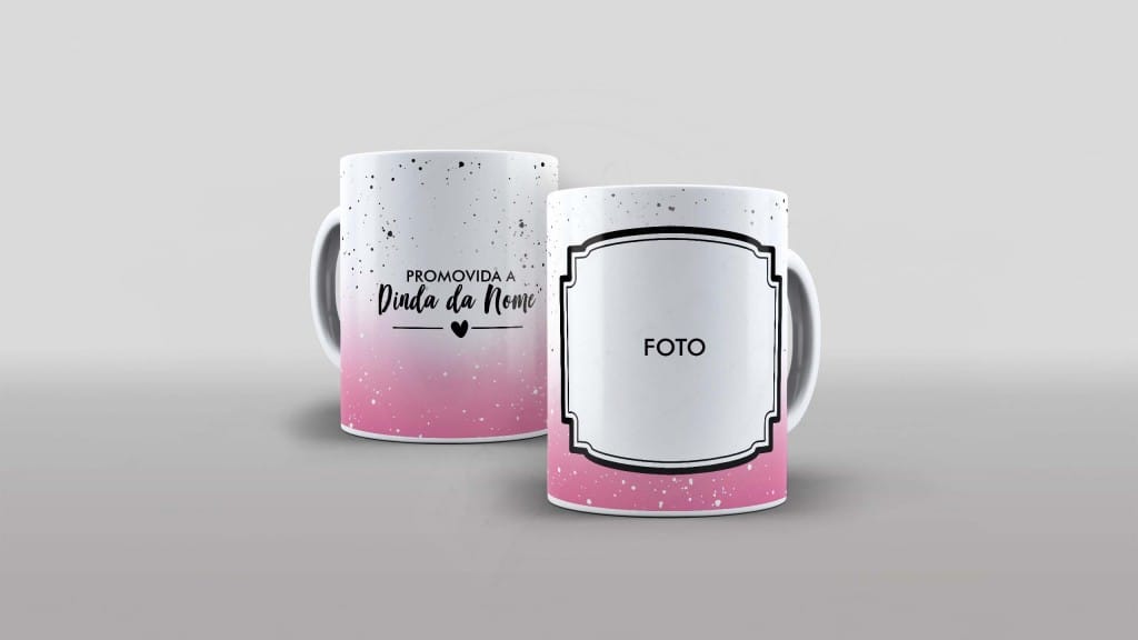 ARTE PARA CANECA - COM FOTO E NOME - PROMOVIDA A DINDA - DEGRADÊ ROSA-1017