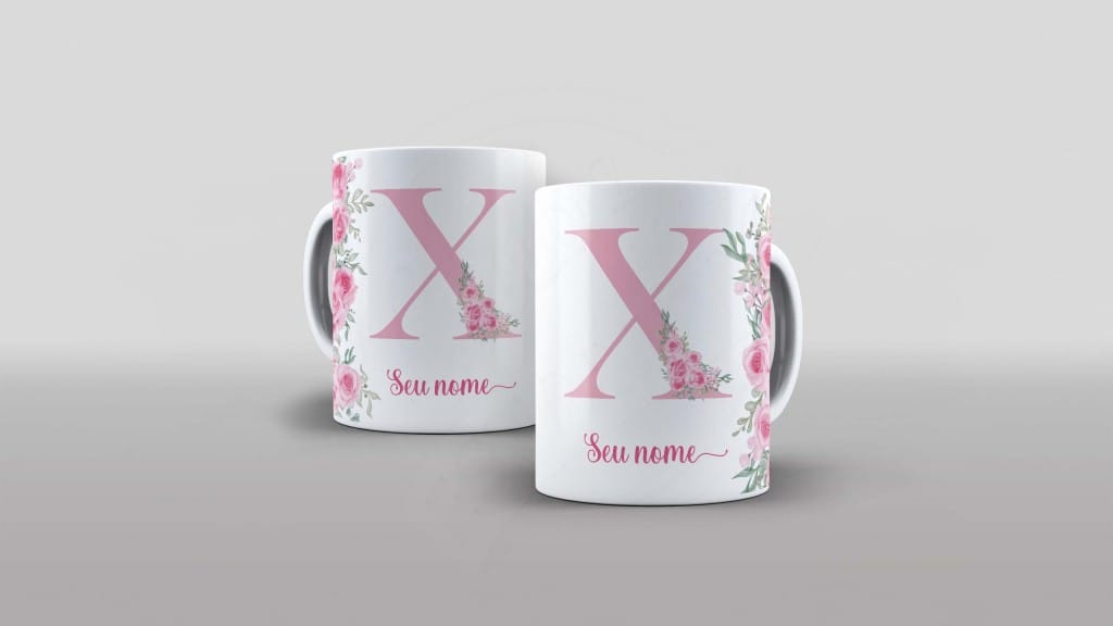 ARTE PARA CANECA - ALFABETO COM NOME FLORAL LETRA X-1025