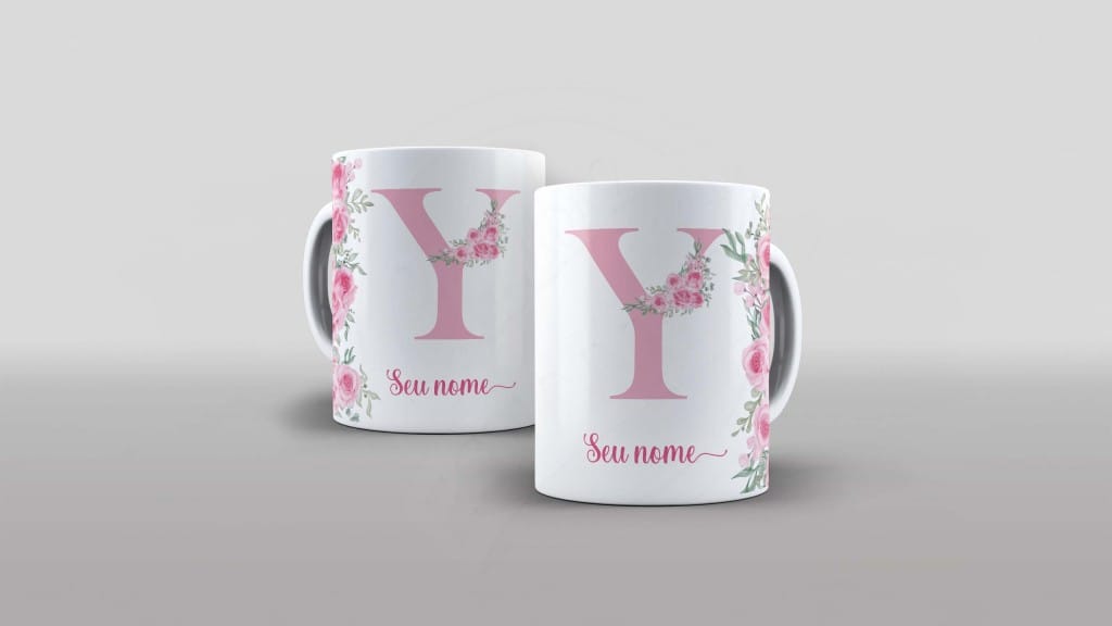 ARTE PARA CANECA - ALFABETO COM NOME FLORAL- LETRA Y-1026