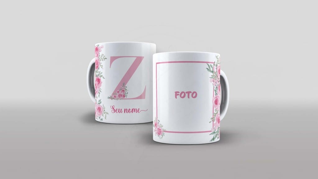ARTE PARA CANECA - ALFABETO COM FOTO E NOME FLORAL- LETRA Z-1028