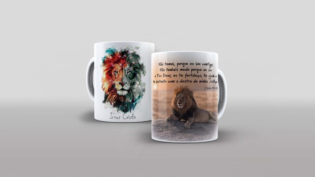 ARTE PARA CANECA - RELIGIÃO - LEÃO - ISAÍAS 41-1059
