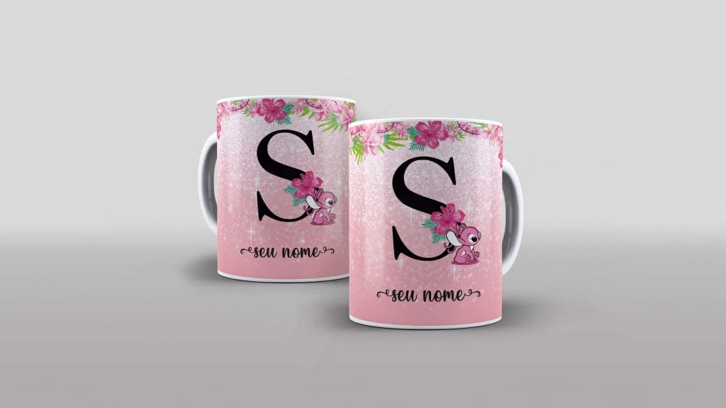 ARTE PARA CANECA  - ALFABETO - STITCH ANGEL - LETRA S-1107