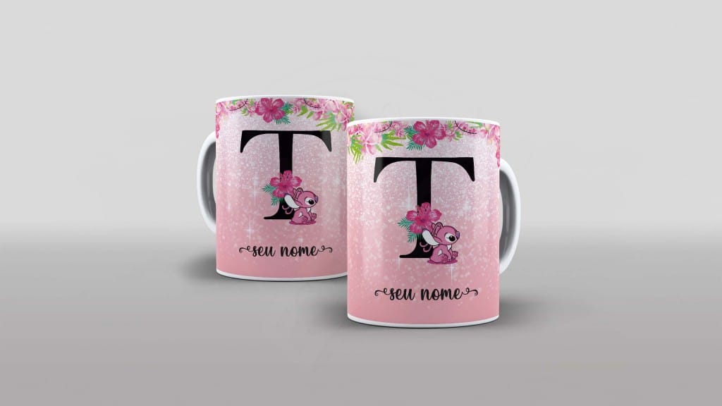 ARTE PARA CANECA  - ALFABETO - STITCH ANGEL - LETRA T-1108