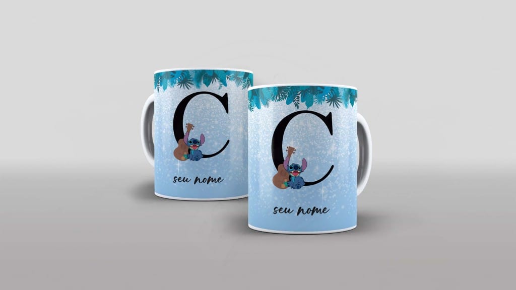ARTE PARA CANECA  - ALFABETO - STITCH - LETRA C-1116