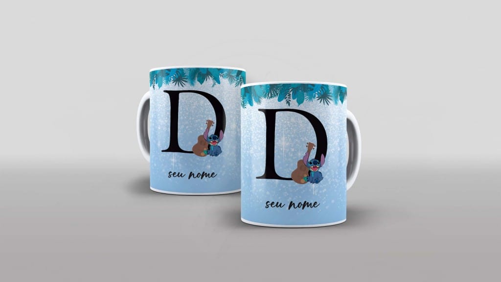ARTE PARA CANECA  - ALFABETO - STITCH - LETRA D-1117