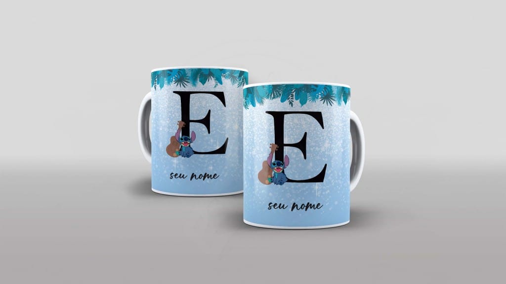 ARTE PARA CANECA  - ALFABETO - STITCH - LETRA E-1118