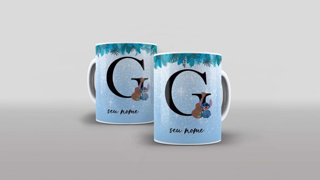 ARTE PARA CANECA  - ALFABETO - STITCH - LETRA G-1120
