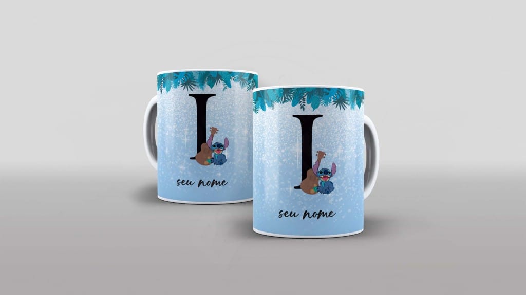 ARTE PARA CANECA  - ALFABETO - STITCH - LETRA I-1122