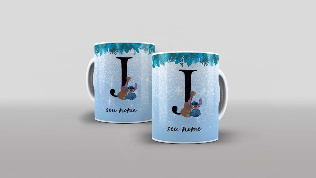 ARTE PARA CANECA  - ALFABETO - STITCH - LETRA J-1123