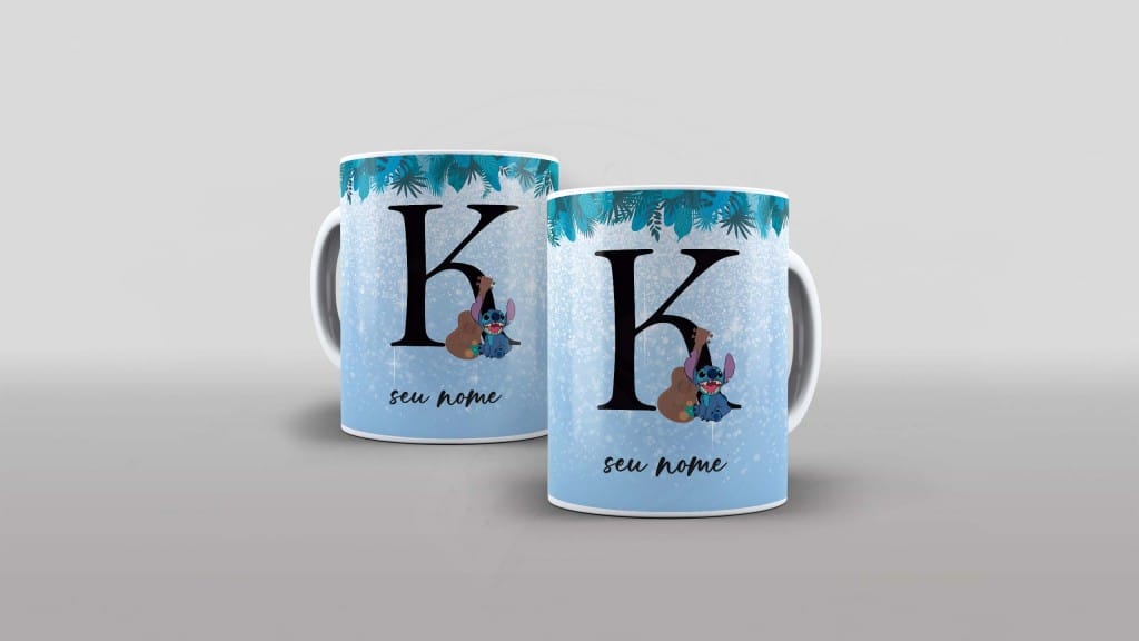 ARTE PARA CANECA  - ALFABETO - STITCH - LETRA K-1124