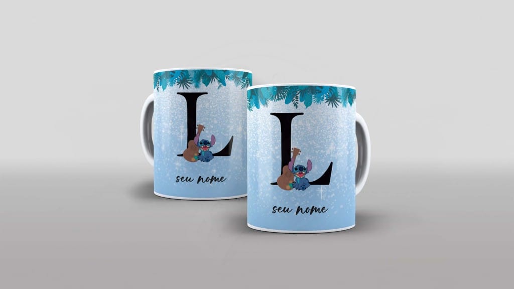 ARTE PARA CANECA  - ALFABETO - STITCH - LETRA L-1125