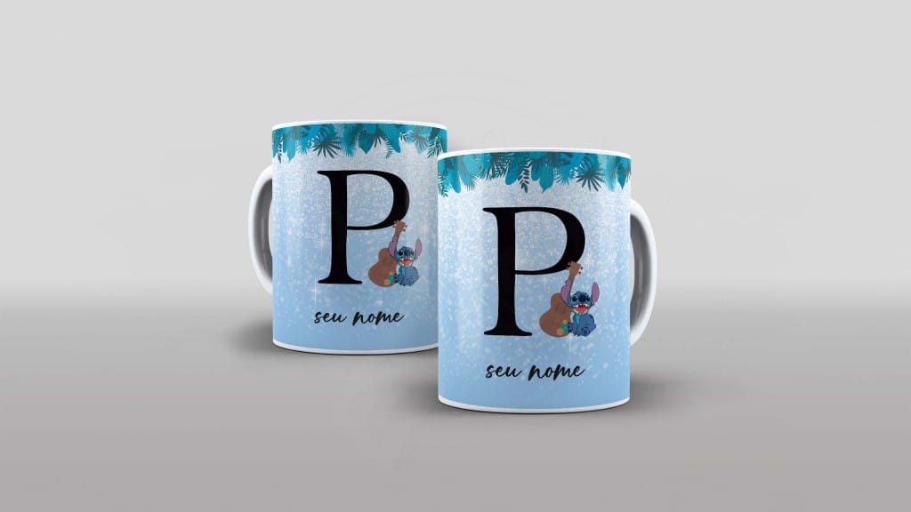 ARTE PARA CANECA  - ALFABETO - STITCH - LETRA P-1129