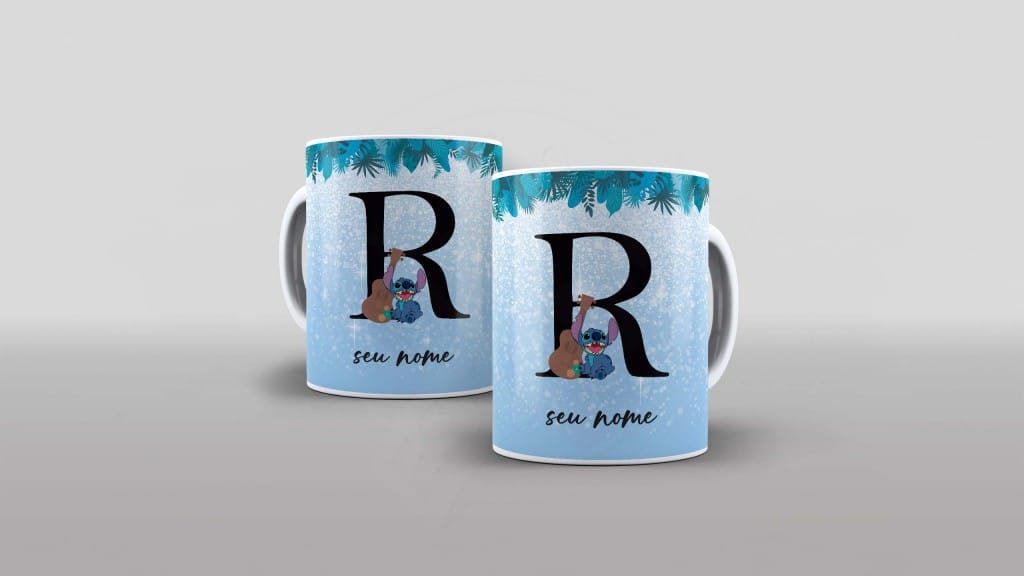 ARTE PARA CANECA  - ALFABETO - STITCH - LETRA R-1131