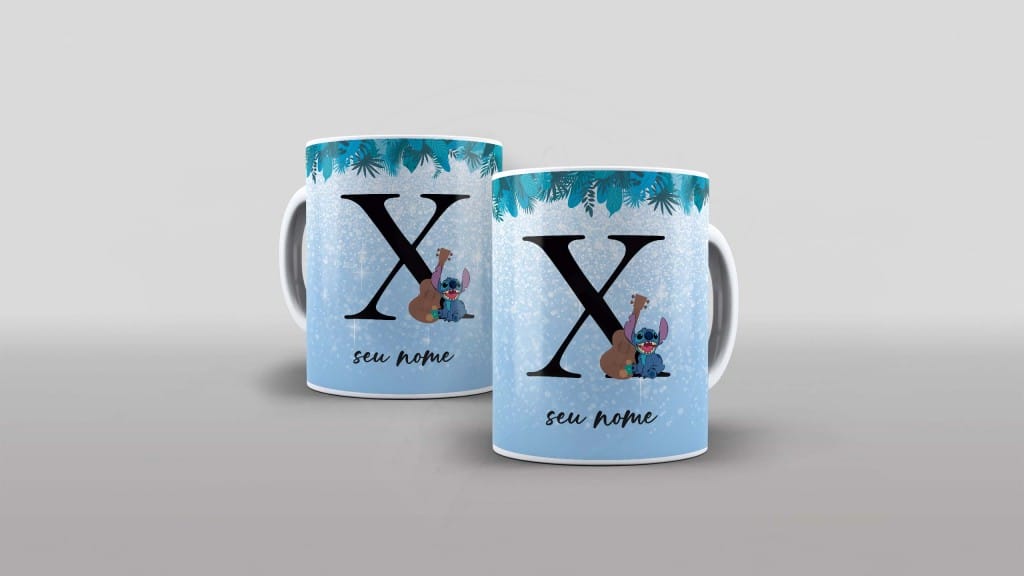 ARTE PARA CANECA  - ALFABETO - STITCH - LETRA X-1137