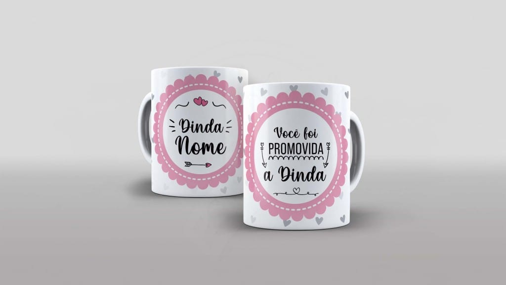 ARTE PARA CANECA COM NOME- FAMÍLIA - VOCÊ FOI PROMOVIDA A DINDA-1242