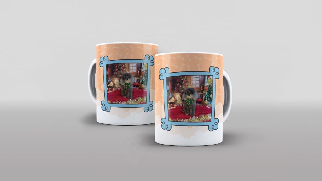 ARTE PARA CANECA PET CÉU LARANJA COM OSSINHOS COM ESPAÇO PARA FOTO-1353