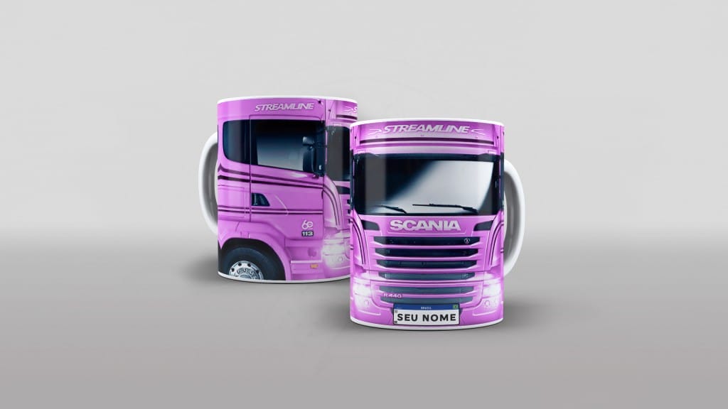 ARTE PARA CANECA CAMINHÃO SCANIA ROSA COM NOME-1354