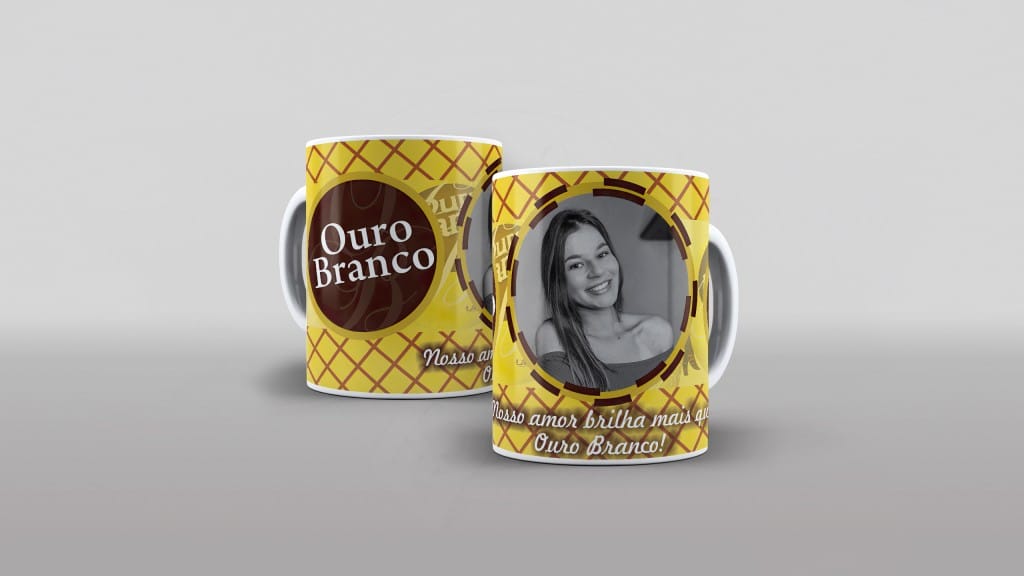 ARTE PARA CANECAS NOSSO AMOR BRILHA MAIS QUE OURO BRANCO-1832