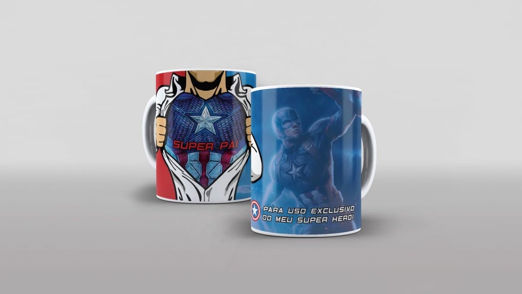 ARTE PARA CANECAS SUPER PAI - TEMA CAPITÃO AMERICA-1857