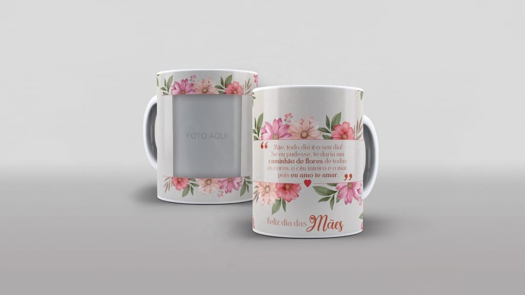 ARTE FELIZ DIA DAS MÃES COM FOTO ESTAMPA PARA CANECA-1940