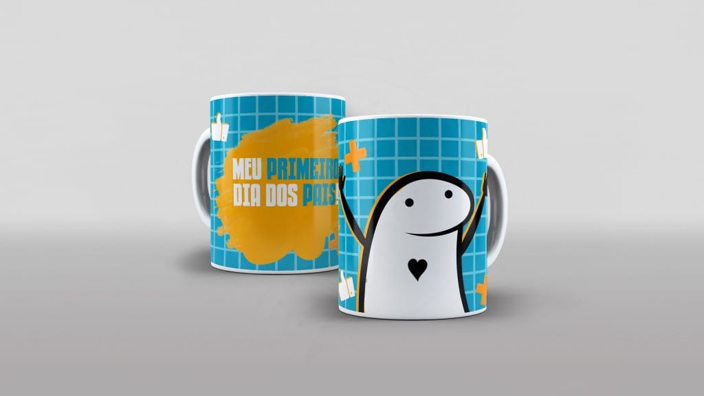 ARTE PARA CANECAS FLORK - MEU PRIMEIRO DIA DOS PAIS-1980