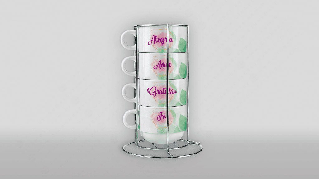 ARTE PARA TORRE DE CANECAS AQUARELA - GRATIDÃO, ALEGRIA, AMOR, FÉ-3593