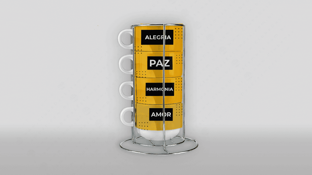 ARTE PARA TORRE DE CANECAS/XÍCARAS YELLOW - ALEGRIA, PAZ, HARMONIA, AMOR...-3613