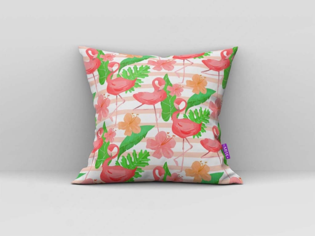 ARTE PARA ALMOFADA - KIT FLAMINGO ROSA COM PLANTAS-4325