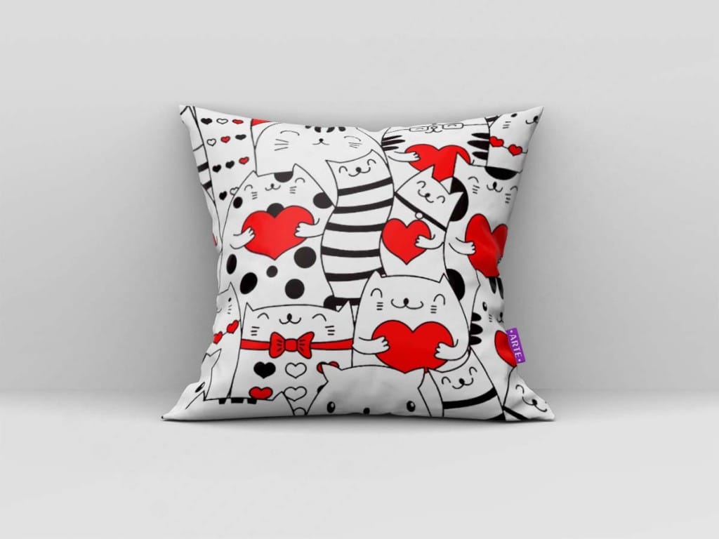 ARTE PARA ALMOFADA GATOS E CORAÇÕES VERMELHOS - KIT LOVE CAT-4384