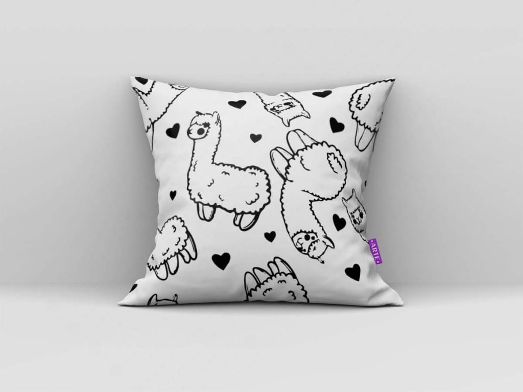 ARTE PARA ALMOFADA LHAMAS E CORAÇÕES - KIT LHAMA BLUE-4466