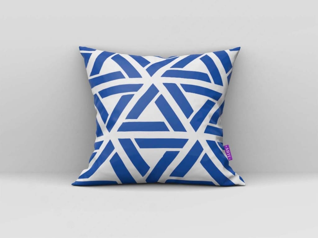 ARTE PARA ALMOFADA DE TRIÂNGULOS - KIT GEOMÉTRICA MODERNA AZUL E BRANCO-4601