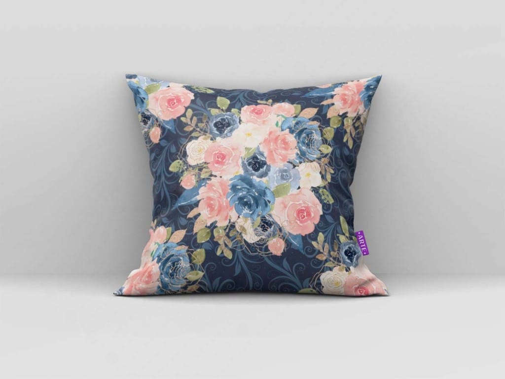 ARTE PARA ALMOFADA - KIT FLORES AZUL E ROSA-4641