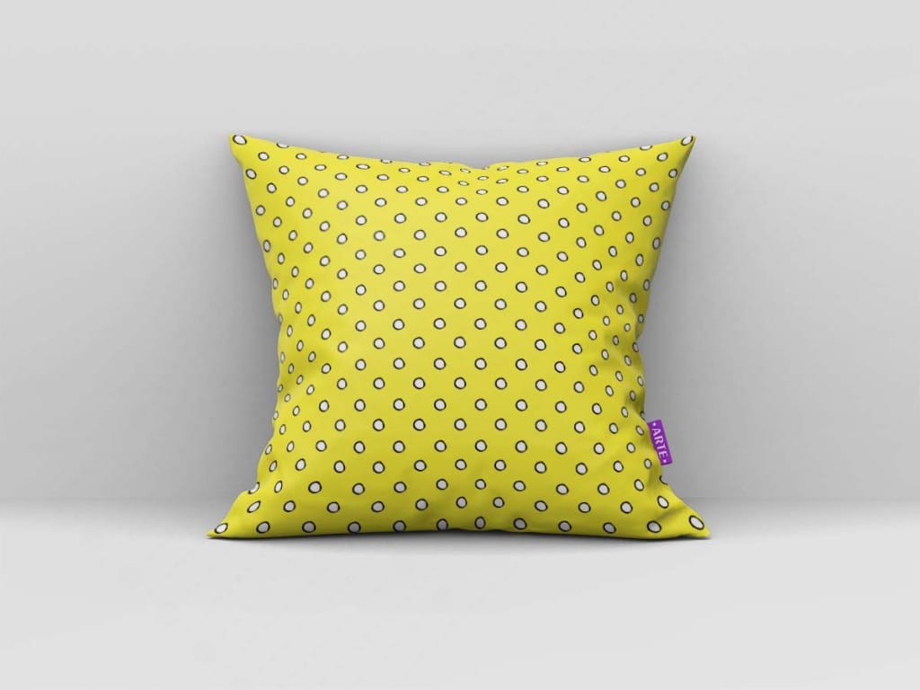 ARTE PARA ALMOFADA DE BOLINHAS BRANCAS COM FUNDO AMARELO - KIT EL GATO EMSOMBRERADO DIGITAL-5073