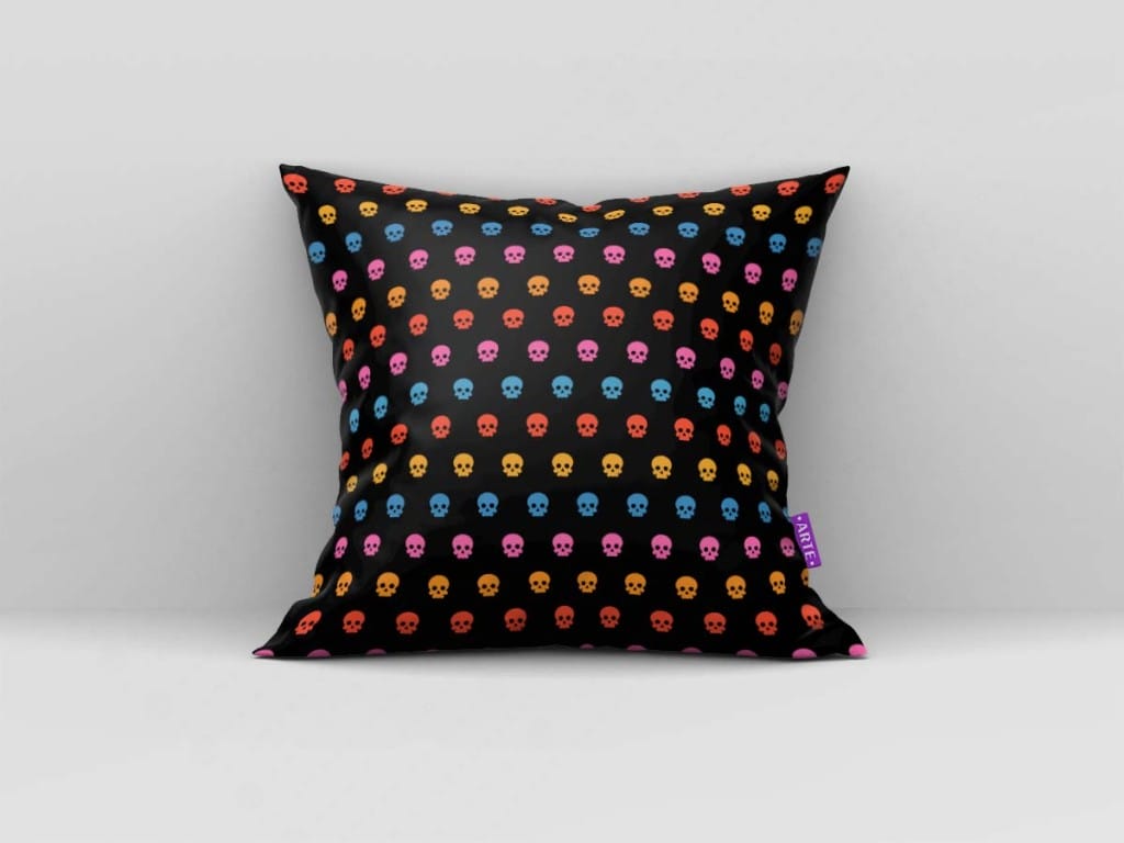 ARTE PARA ALMOFADA DE CAVEIRAS COLORIDAS - KIT COCO PAPEL MÁGICO-5222