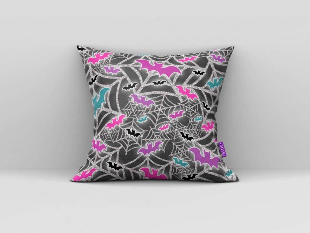 ARTE PARA ALMOFADA DE TEIAS DE ARANHA COM MORCEGOS - KIT VAMPIRINA BRILHO PAPEL MÁGICO-5771