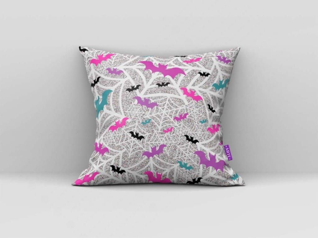 ARTE PARA ALMOFADA DE TEIAS DE ARANHA COM MORCEGOS - KIT VAMPIRINA BRILHO PAPEL MÁGICO-5783