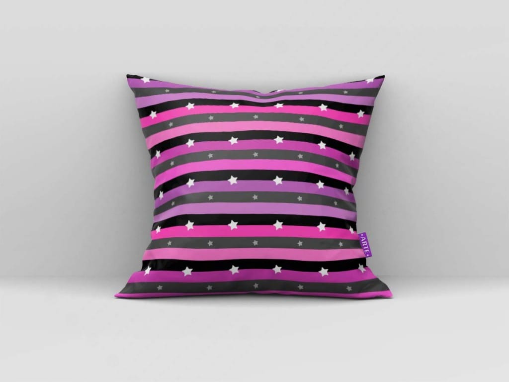 ARTE PARA ALMOFADA DE LISTRAS COLORIDAS E ESTRELAS - KIT VAMPIRINA PAPEL MÁGICO-5809