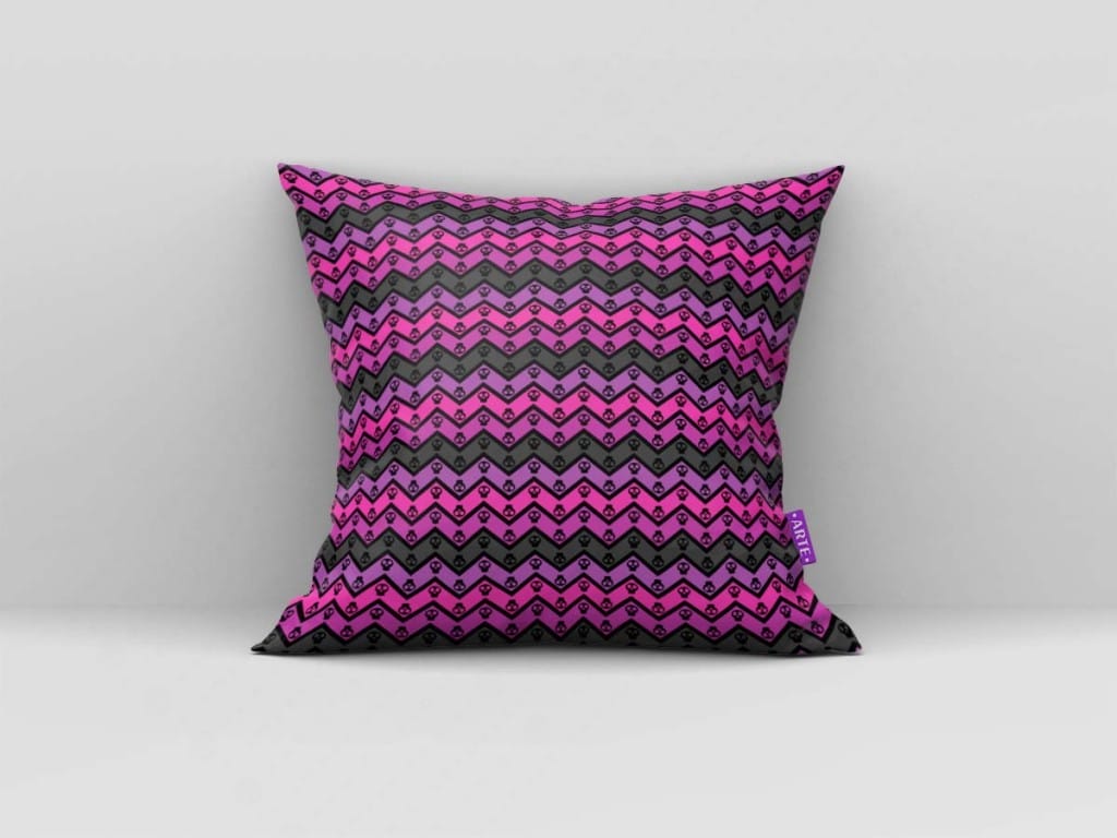 ARTE PARA ALMOFADA DE ZIG ZAG MODERNA COM CAVEIRAS - KIT VAMPIRINA PAPEL MÁGICO-5817