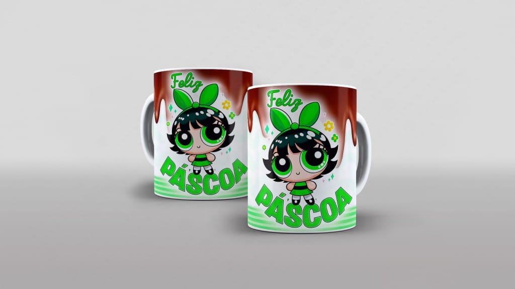 Arte docinho feliz pascoa meninas super poderosas para caneca clube das estampas-6072