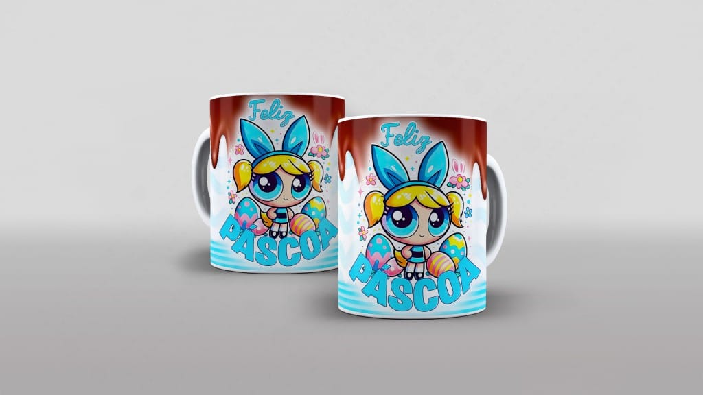 Arte lindinha feliz pascoa meninas super poderosas para caneca clube das estampas-6074