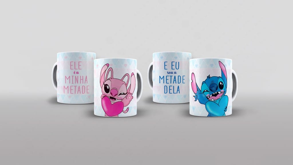 Arte stitch azul e rosa ele e a minha metade e eu sou a metade dela-6103