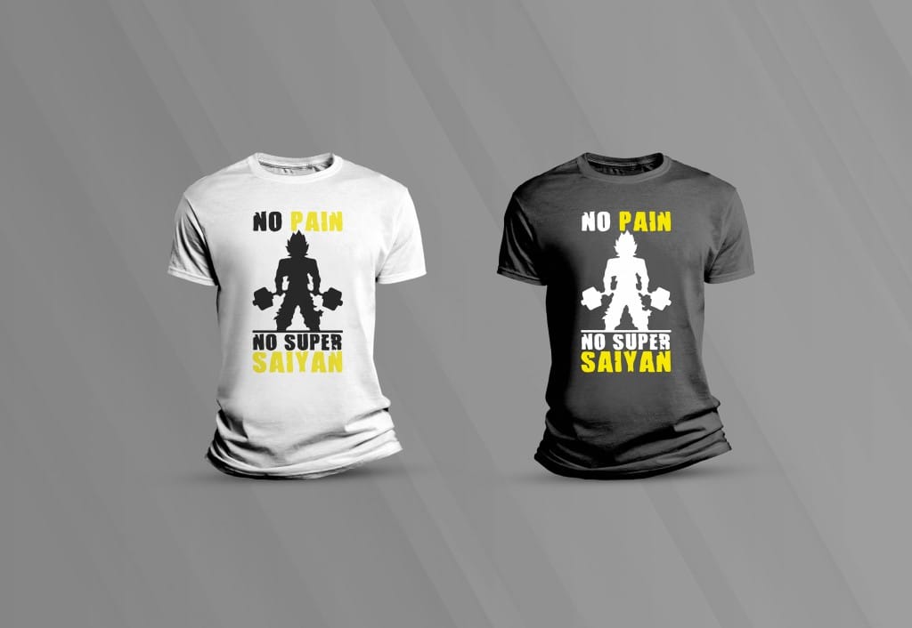 Arte no pain no super saiyn para camiseta goku saiajin 2 branca e preta pra camiseta-6207
