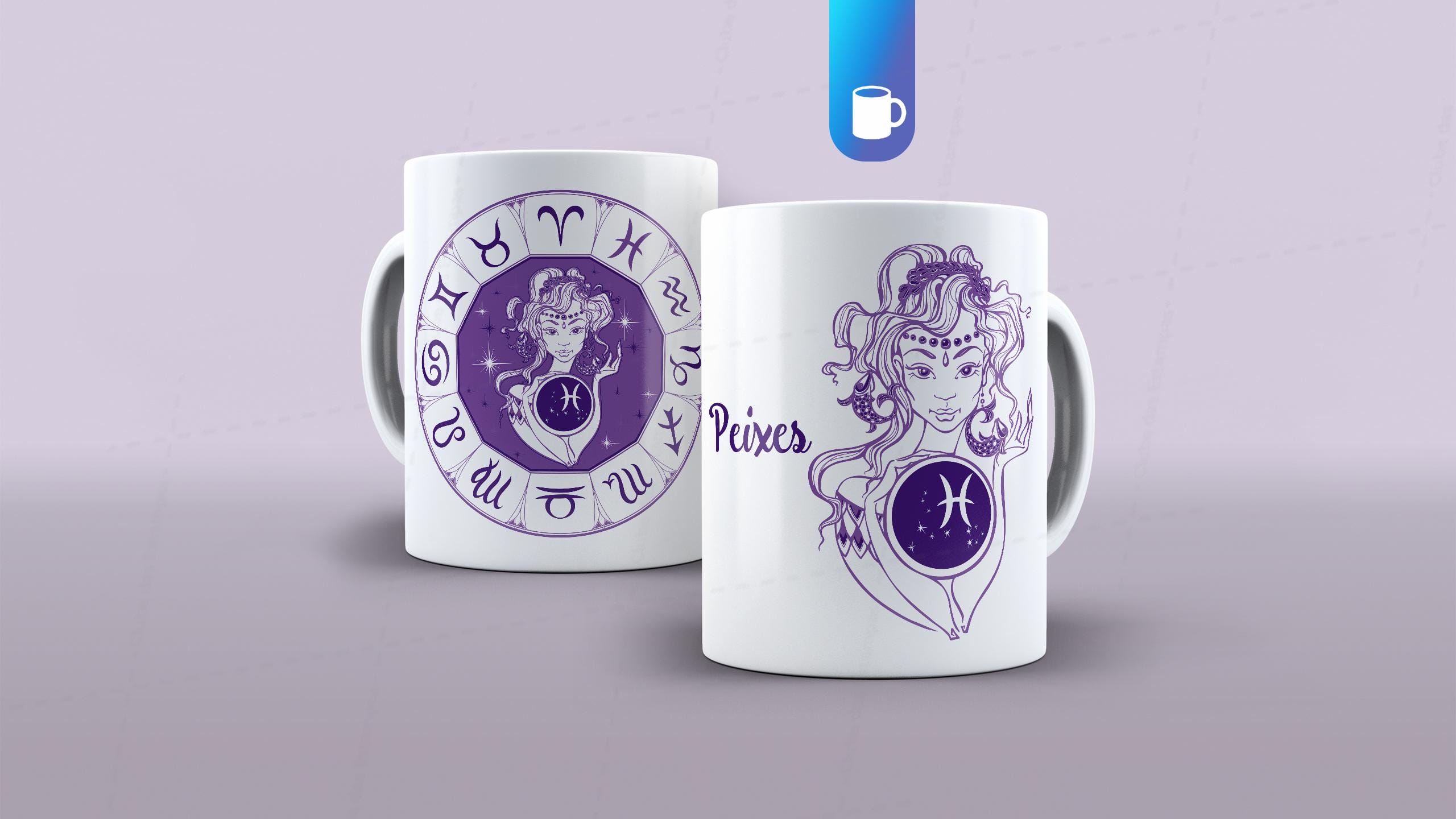 ARTE PARA CANECA SIGNO PEIXES - CLUBE DAS ESTAMPAS-6243