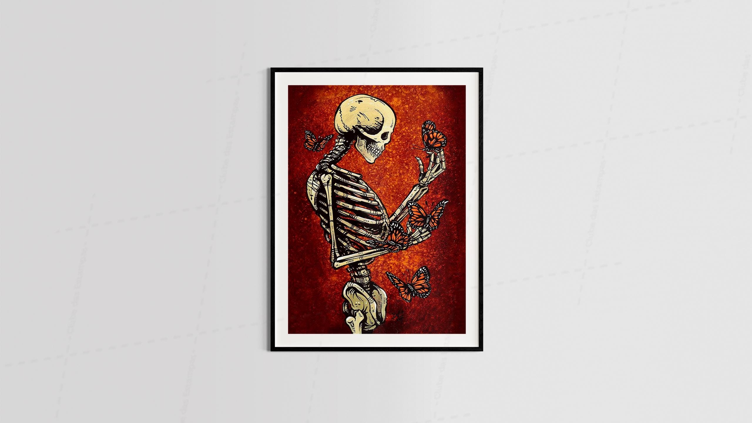 Arte caveira e borboletas tema alternativo diversos  para quadros e placas-6421