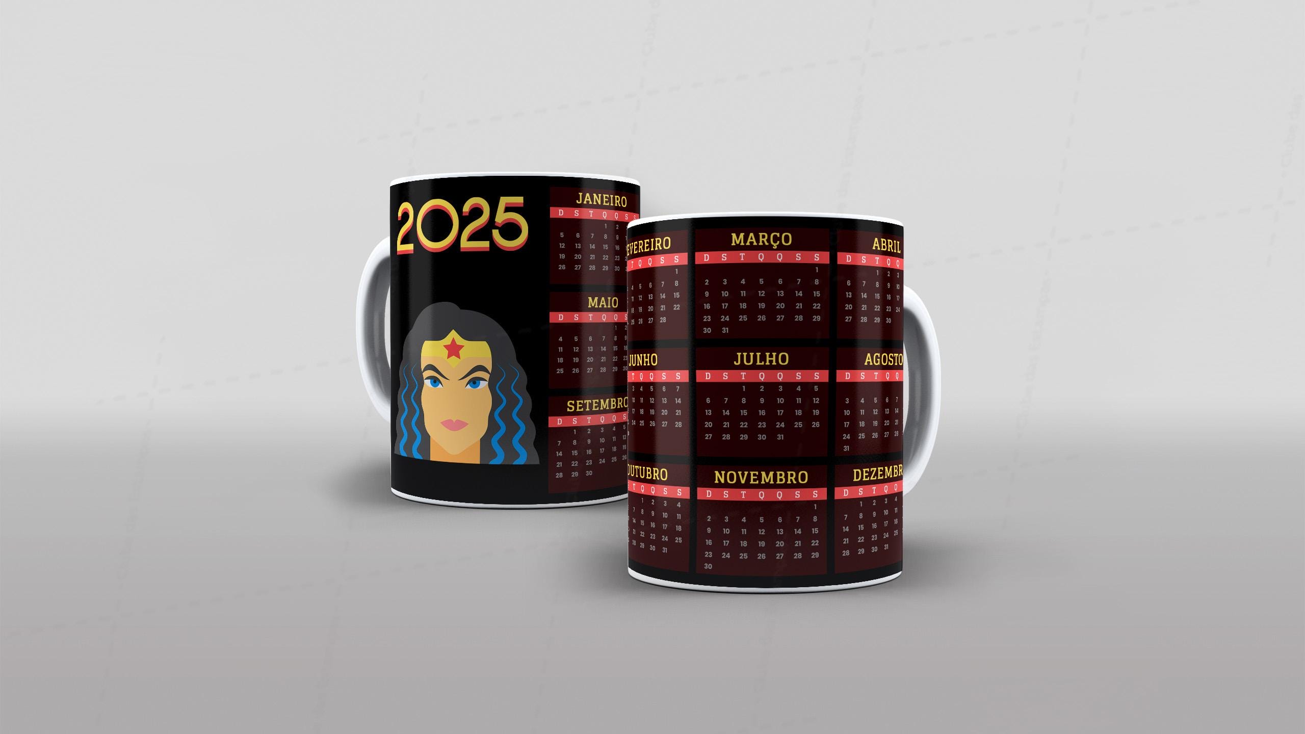 Arte calendario 2025 Mulher Maravilha para caneca-7892