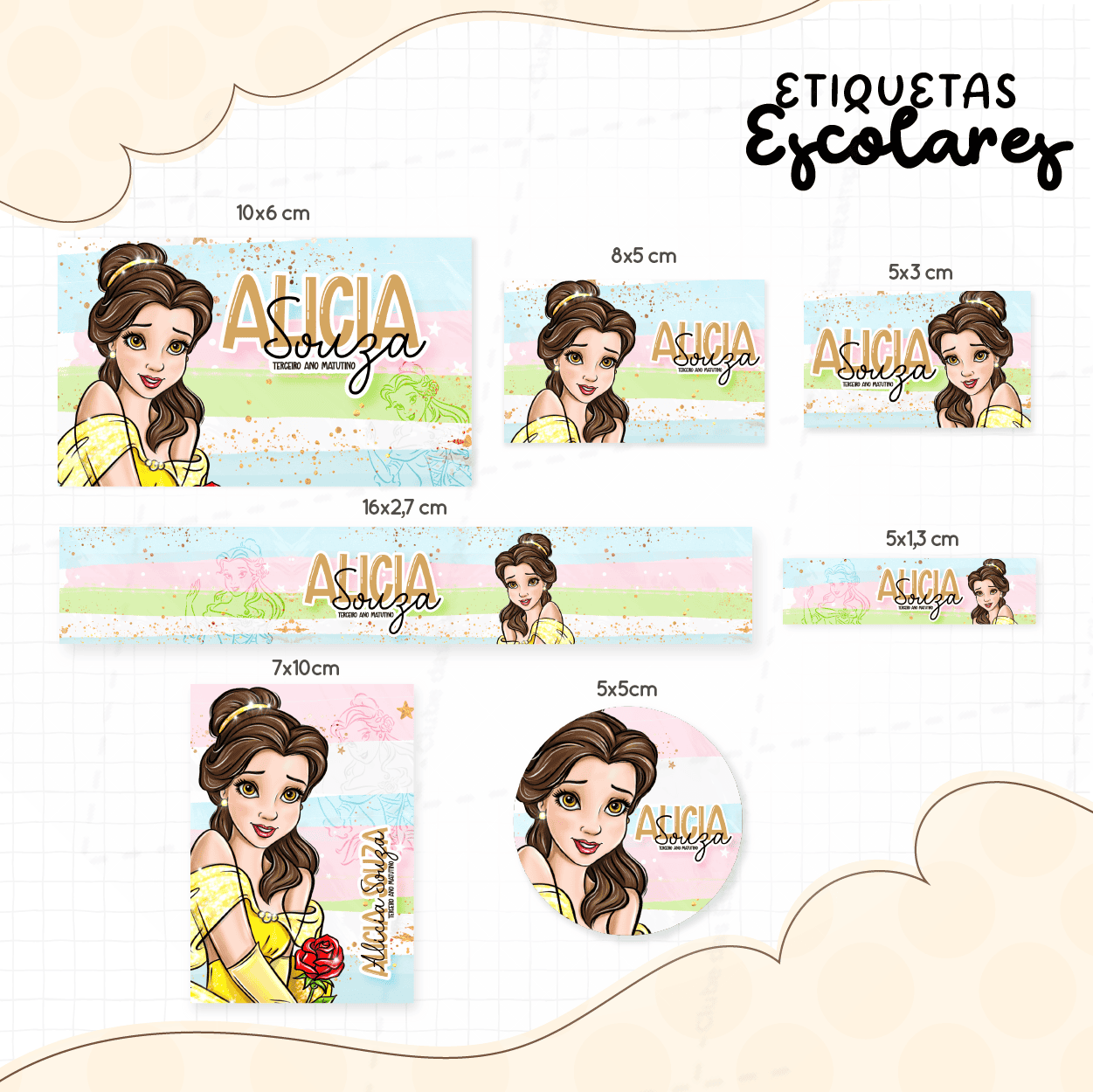 Arte etiquetas escolares princesa bella-7914